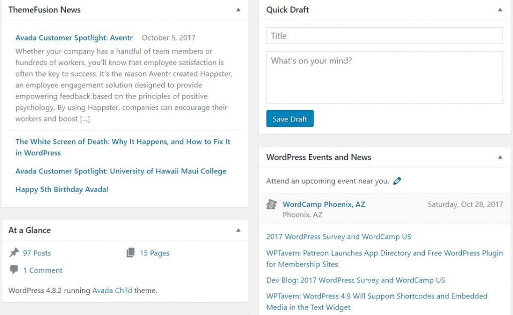 WordPress dashboard